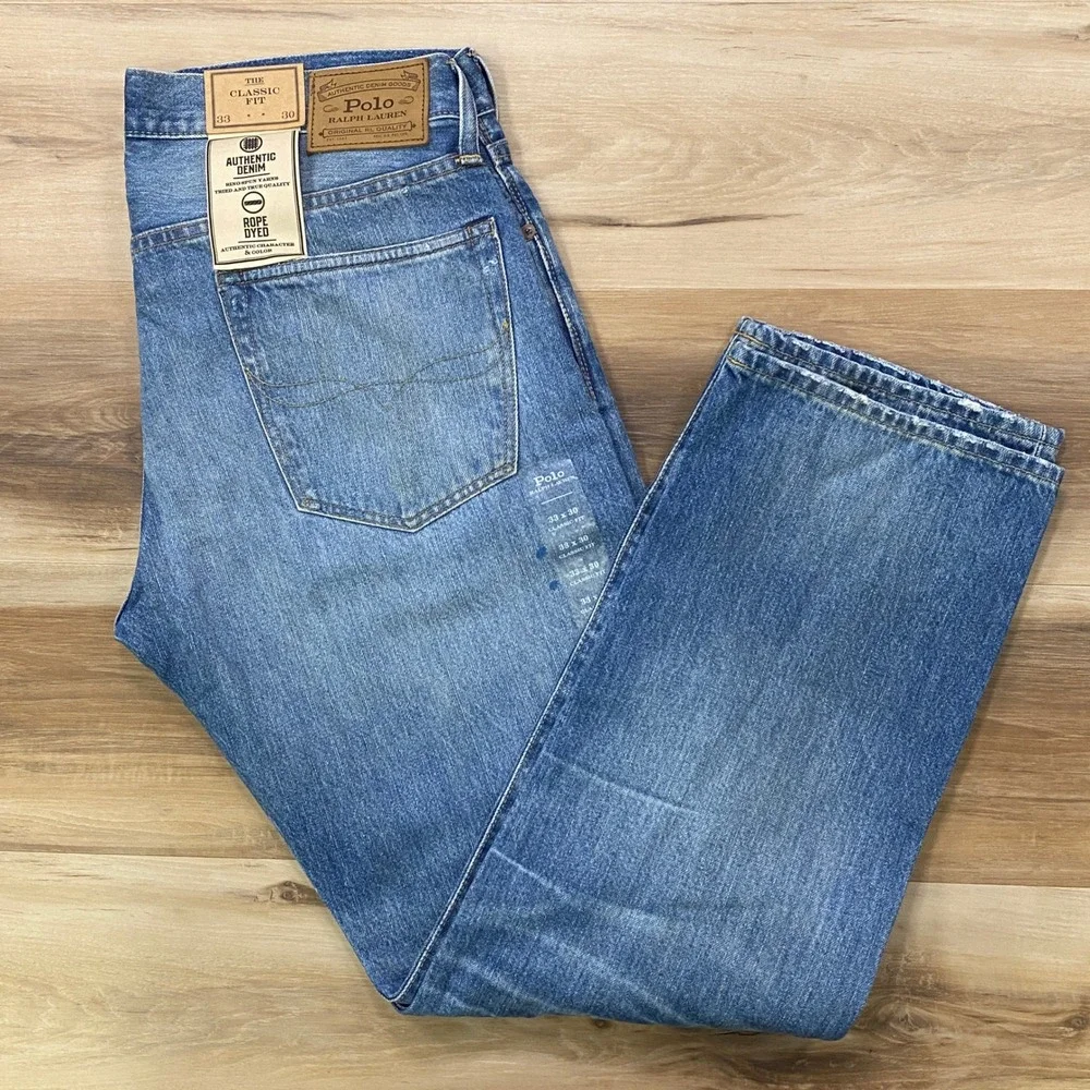 Polo Ralph Lauren Jeans 33x30 Classic Fit Distressed Cotton Denim Blue Straight